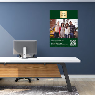 Emerald green business logo photo welcome QR-code Poster