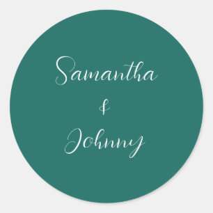 Emerald Green Calligraphy Elegant simple Wedding   Classic Round Sticker