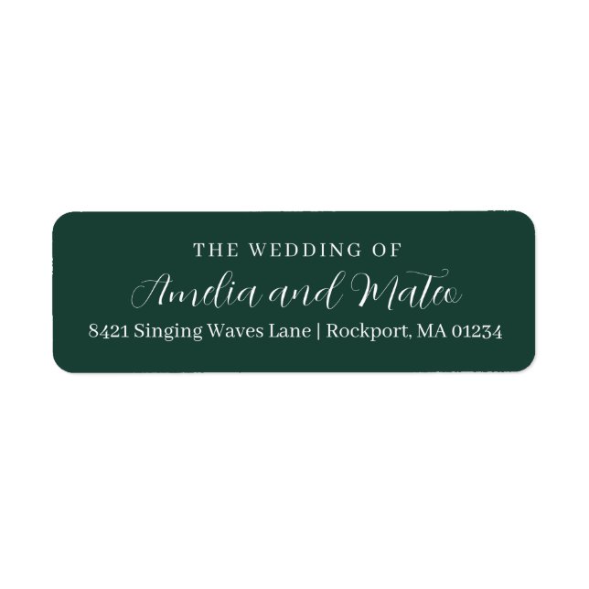 Emerald Green Calligraphy Wedding Return Address (Front)