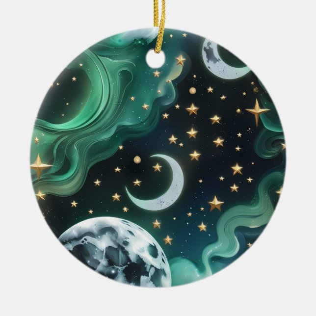 Emerald Green Celestial Moon Phases Ornament (Front)