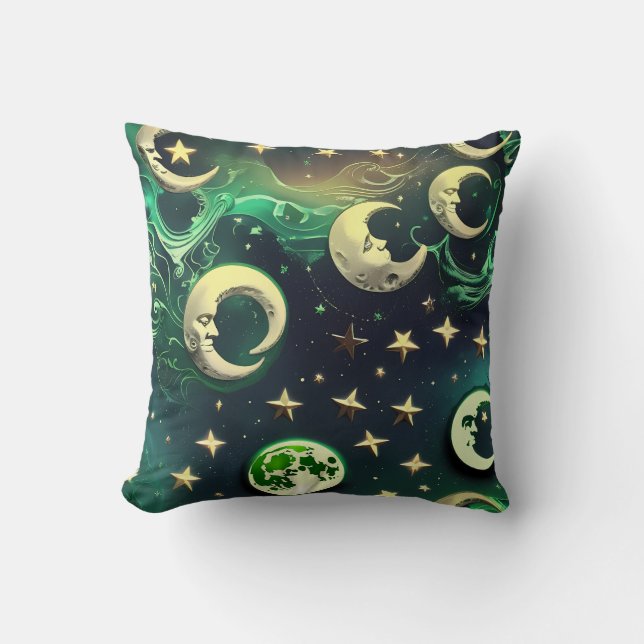 Emerald Green Celestial Moon Pillow (Front)