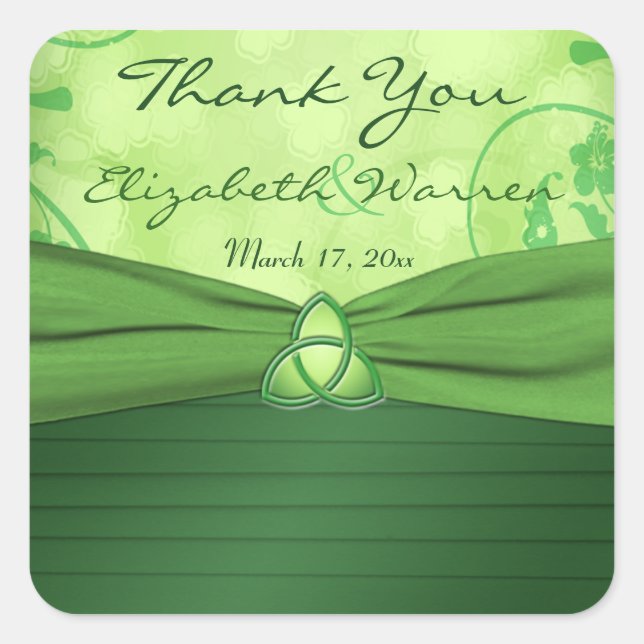 Emerald Green Celtic Love knot Wedding Favour Square Sticker (Front)
