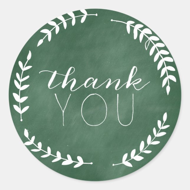 Emerald Green Chalkboard Thank You Laurel Sticker (Front)