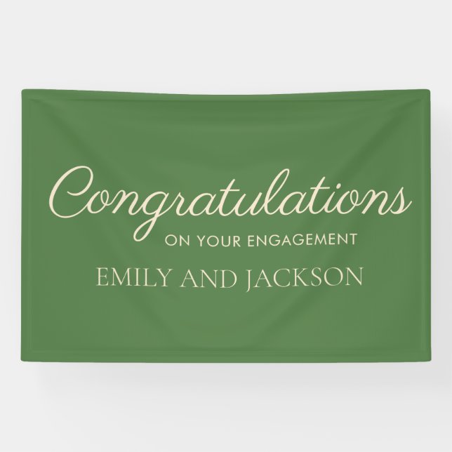 Emerald Green Champagne Elegant Script Engagement Banner (Horizontal)