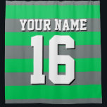 Emerald Green Charcoal Sports Jersey Preppy Stripe Shower Curtain<br><div class="desc">Preppy Striped Team Jersey / Sports Jersey / Football Jersey / Rugby Jersey with Custom Name Customise this with your own name or team name and a number. You can change the size, colour and placement of the text if you need to make changes, change the colour of or remove...</div>