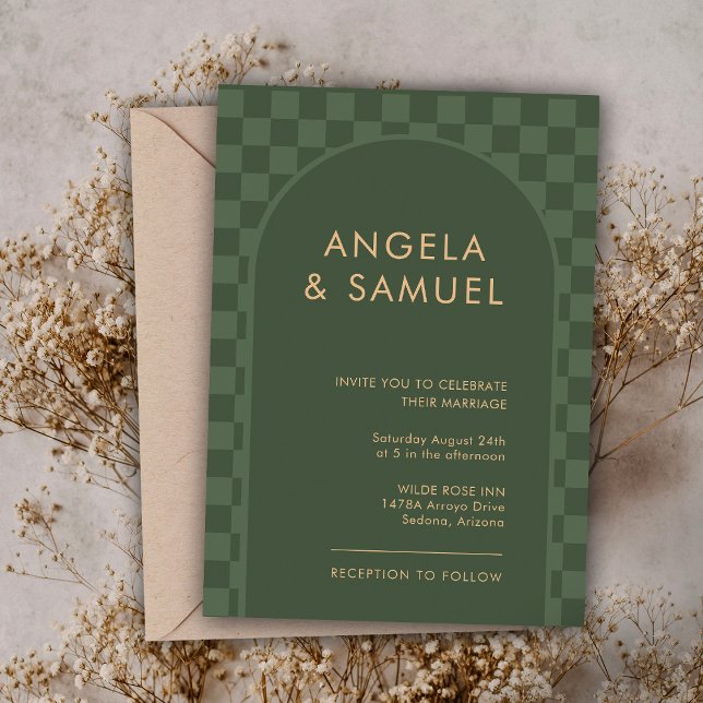 Emerald Green Chequered Modern Wedding Invitation (Creator Uploaded)