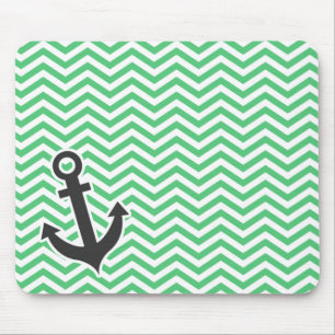 Emerald Green Chevron; Anchor Mouse Pad