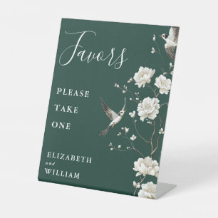 Emerald Green Chinoiserie Floral Favours Wedding Pedestal Sign