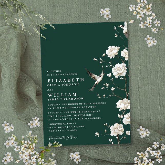 Emerald Green Chinoiserie Floral Garden Wedding Invitation (Emerald Green Chinoiserie Floral Garden Wedding Invitation)