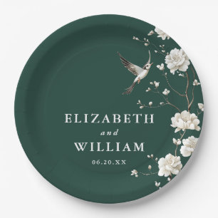 Emerald Green Chinoiserie Floral Garden Wedding Paper Plate