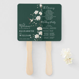 Emerald Green Chinoiserie Floral Wedding Program Hand Fan