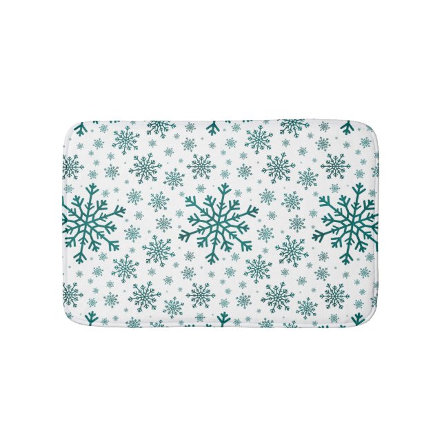 Emerald Green Christmas Snowflakes on Winter White Bath Mat (Front)