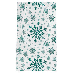 Emerald Green Christmas Snowflakes on Winter White Small Gift Bag