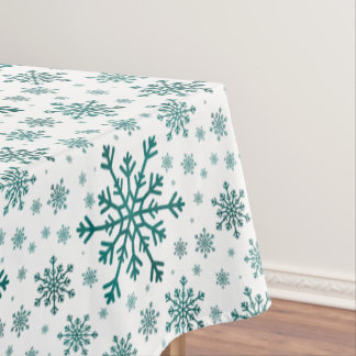 Emerald Green Christmas Snowflakes on Winter White Tablecloth