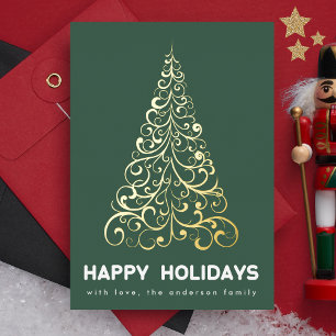Emerald Green Christmas Swirls Tree Forest Happy