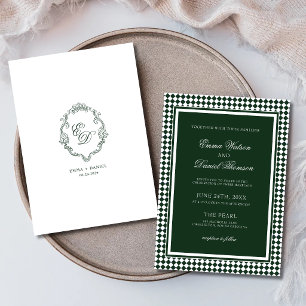 Emerald Green Classic Crest Monogram Wedding Invitation