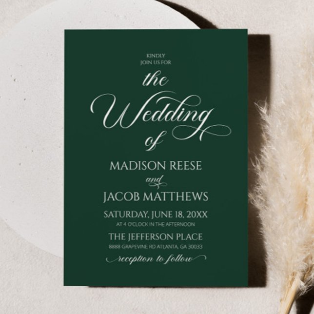 Emerald Green Classic Elegant Minimalist Wedding Invitation (Creator Uploaded)