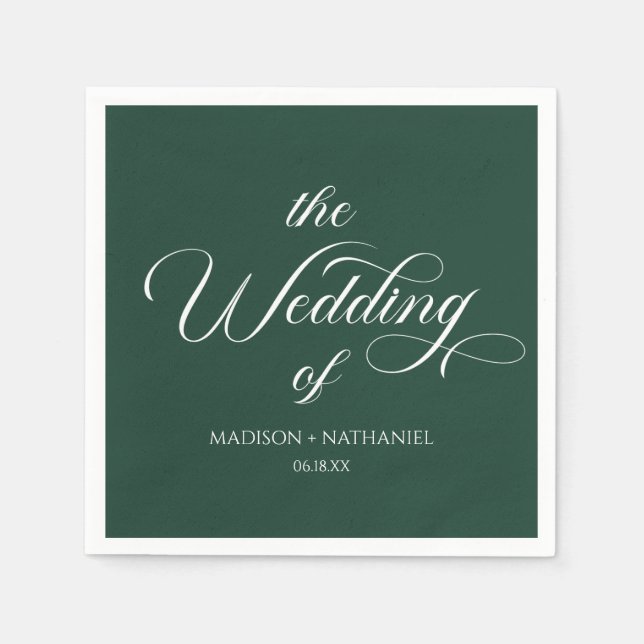Emerald Green Classic Elegant Script Wedding Napkin (Front)