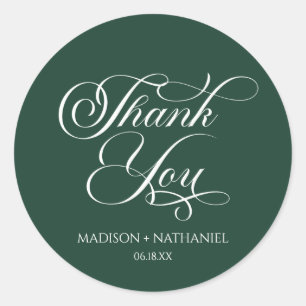 Emerald Green Classic Elegant Script Wedding Round Sticker