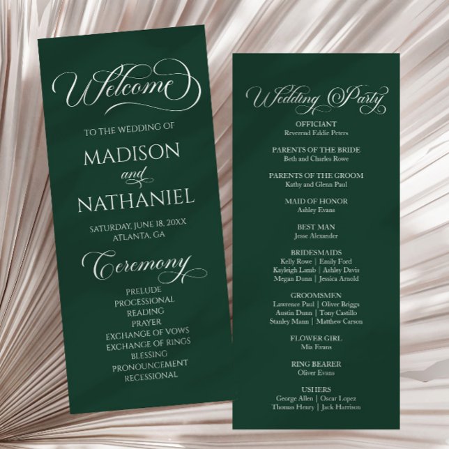 Emerald Green Classic Minimalist Elegant Wedding Programme (Creator Uploaded)