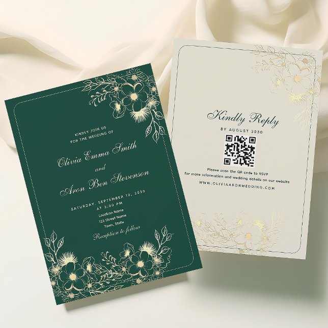 Emerald Green Classic QR Code Wedding Invitation (Creator Uploaded)