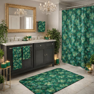 Emerald Green Clover Floral Pattern  Bath Mat