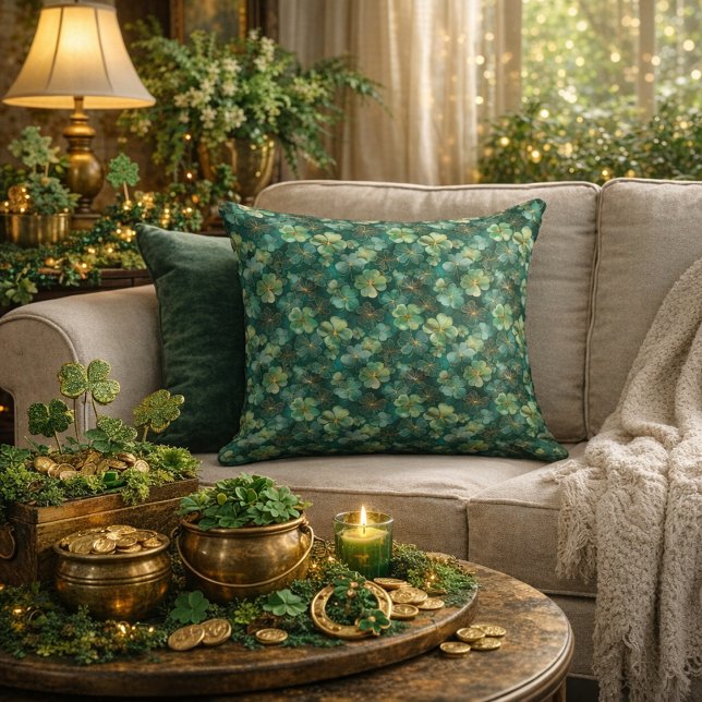 Emerald Green Clover Floral Pattern  Cushion (Creator Uploaded)