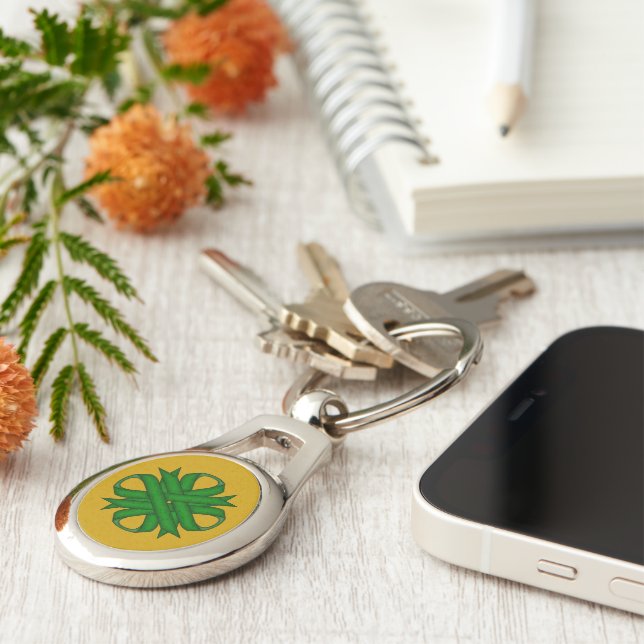 Emerald Green Clover Ribbon by Kenneth Yoncich Key Ring (Side)