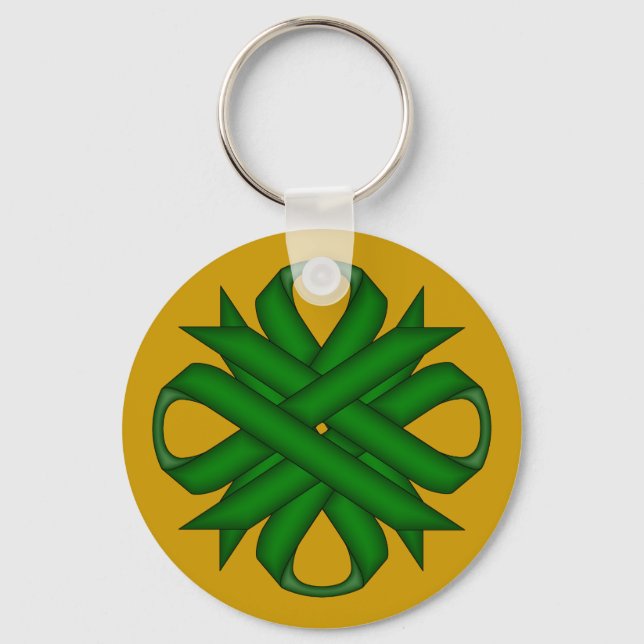 Emerald Green Clover Ribbon by Kenneth Yoncich Key Ring (Front)