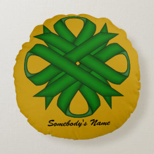 Emerald Green Clover Ribbon by Kenneth Yoncich Round Cushion