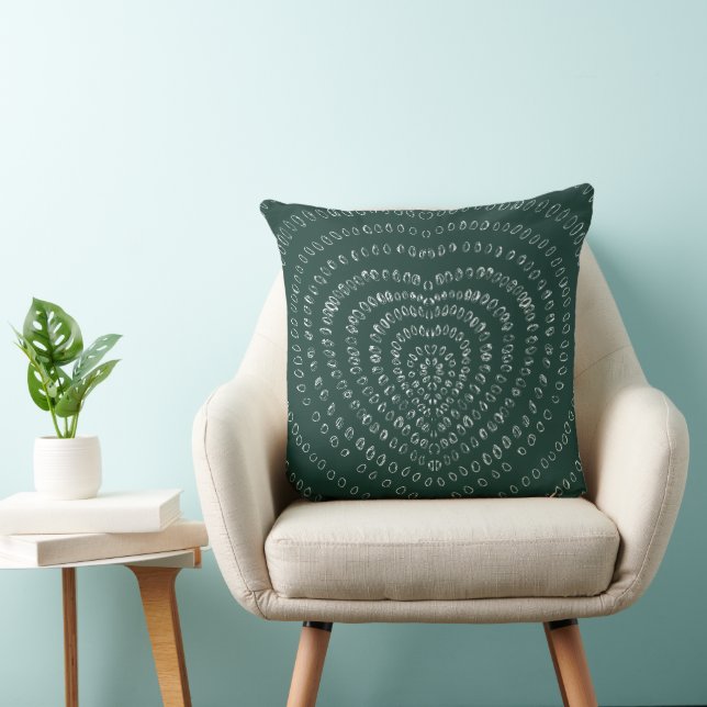 Emerald Green Concentric White Hearts Boho Cushion (Chair)