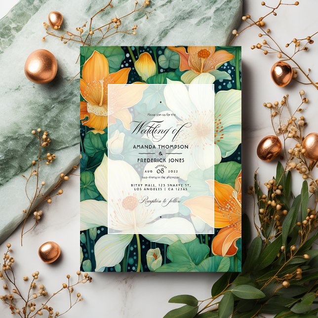 Emerald Green, Copper, and Ivory Wedding Invitation (Creator Uploaded)