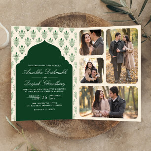 Emerald Green Cream Ikat All in One Indian Wedding Invitation