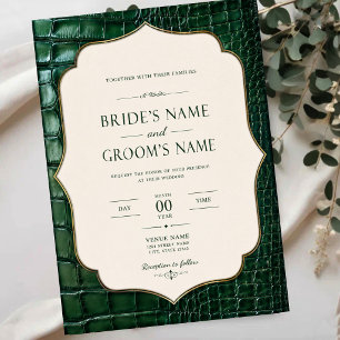 Emerald Green Crocodile Skin Luxury Gold  Acrylic Invitations