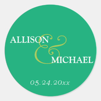 Emerald green custom ampersand wedding favour labe classic round sticker
