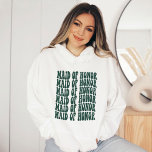 Emerald Green Custom Bachelorette Maid of Honour Hoodie<br><div class="desc">Are you looking for the perfect gift for your bridesmaids? Why not get them a personalised hoodie sweatshirt! This hoodie is made from a soft, comfortable fabric and features a unique design that will make them look amazing at their rehearsal dinner or bachelorette party. Plus, it's a great way to...</div>