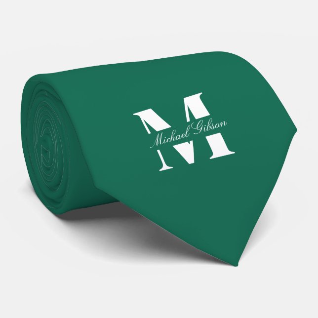 Emerald Green | Custom Monogram Wedding Groomsmen  Tie (Rolled)