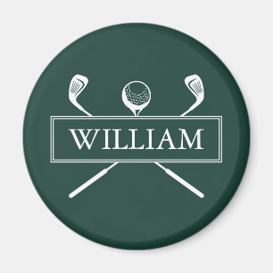 Emerald Green Custom Name Golf Ball Clubs Magnet
