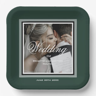 Emerald green customisable wedding photo paper plate