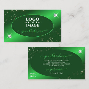 Emerald Green Cute Glitter Stars Diamonds Add Logo Business Card