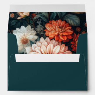 Emerald Green Dahlia Autumn Wedding Envelope
