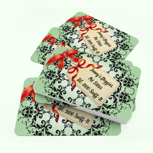 Emerald Green Damask Pattern Pet Sitter Business Card (Creator Uploaded)