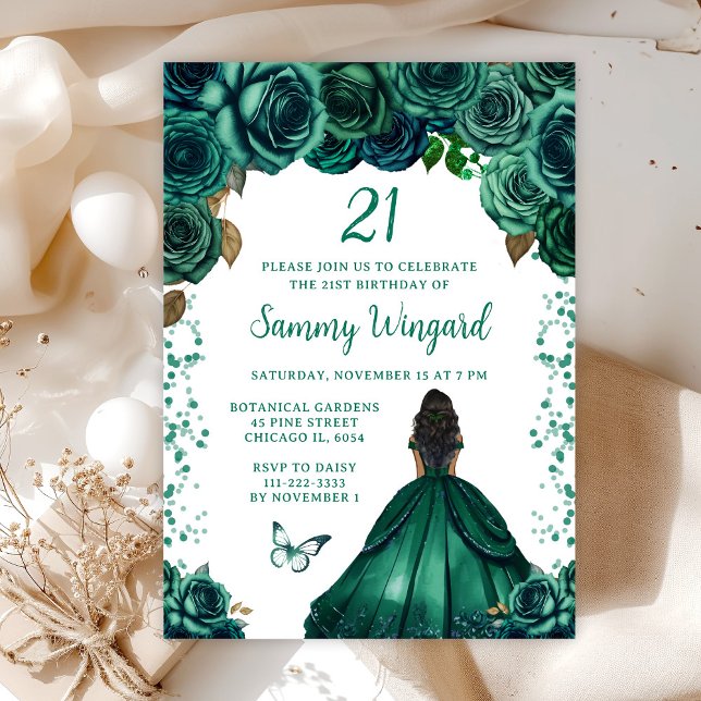 Emerald Green Dark Skin Princess Birthday Party Invitation (Creator Uploaded)