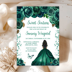 Emerald Green Dark Skin Princess Sweet Sixteen Invitation