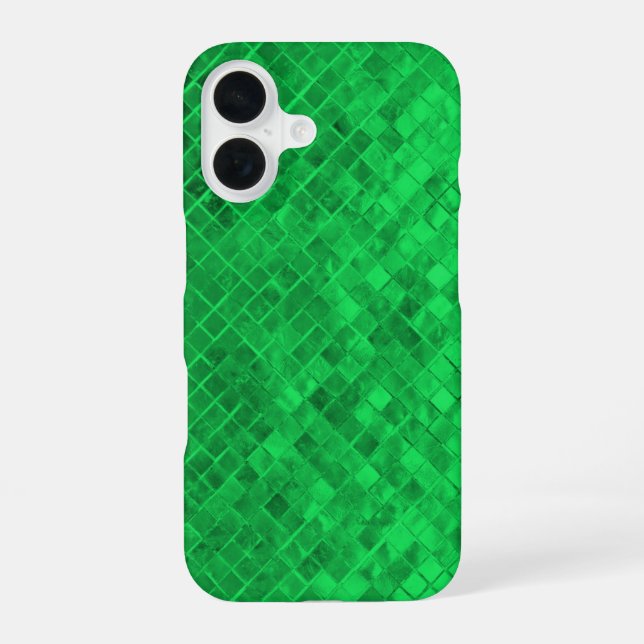 emerald green diamond metallic tile iPhone 16 case (Back)
