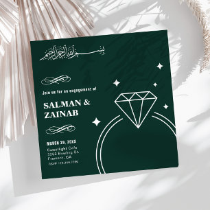 Emerald Green Diamond Ring Muslim Engagement Invitation