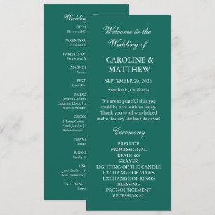 Emerald Green Dinner Modern Minimalistic Wedding Programme