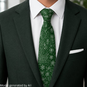 Emerald Green Doodle Christmas Sleigh Pattern Tie