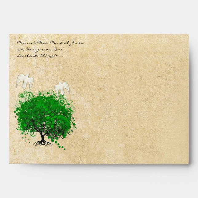 Emerald Green Dove Heart Leaf Tree Envelopes (Front)