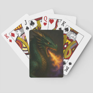 Emerald Green Dragon Breathing Fire Playing Cards